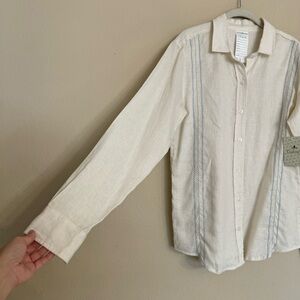 Mexican Guayabera Tulum Button Up Shirt White Blue NWT Size Medium Summer Beach